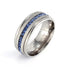 Men's 8mm Brushed Titanium Steel Blue Sapphire CZ Comfort-Fit Wedding Band